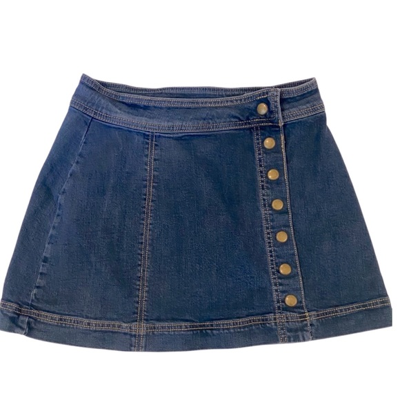 FREE PEOPLE Denim Blue Snap Front Skirt Cotton - Picture 1 of 4